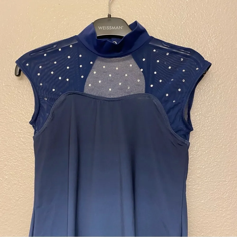 WEISSMAN Dance Costume blue rhinestones ombre Have Mercy 13294 lyrical LC child